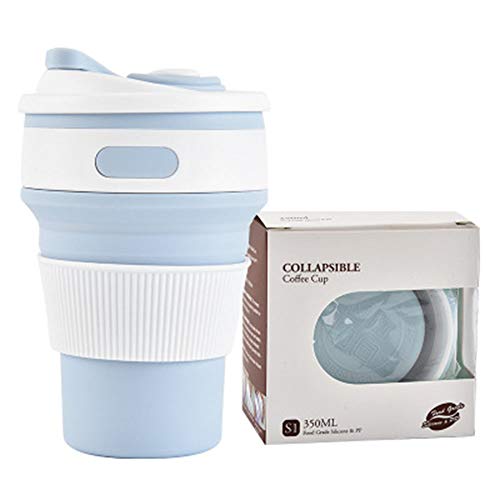 Beaverve Collapsible Cup with Lid - Portable Food Grade Silicone Collapsible Mug Travel Camping Cup, Expandable Scald-Proof Collapsible Cup, Folding Drinking Cups for Coffee, Tea & Soft Drinks - 12Oz