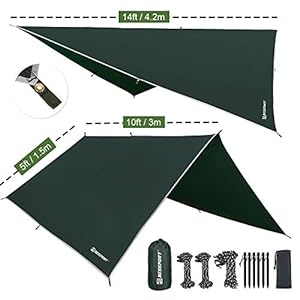 Bessport Tentzeil zonnezeil camping tarp voor hangmat PU 3000 mm waterdicht met oogjes + 6 haringen + 8 touwen, lichte…