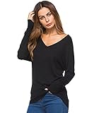 MAI CHUS Women's Solid V Neck Long Sleeve Basic Knit Pullover Sweater Tops