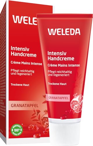 Bio Intensiv Handcreme Granatapfel - Naturkosmetik Handpflege Creme beugt Pigmentflecken vor, Nachhaltige Feuchtigkeitscreme mit Sheabutter & Orange-Vanille Duft für trockene Hände (1x 50ml)