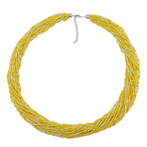Bocar Long Multiple Strand Handmade Beaded Statement 33" Necklace for Women with Gift Box (NK-10235-yellow)