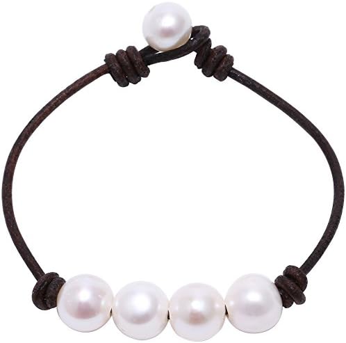 Pearl Bracelet Handmade Pearls Jewelry for Women Leather Rope Bracelet 8'' By Potessa