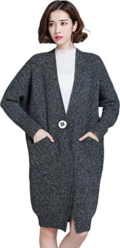 KUBITU Womens Classic Big Button Down Pocket Knit Long Cardigan Sweater Coat Large Deep Gray