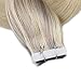 Full Shine Tape in Hair Extensions 16 Inch Real Hair Tape Extensions Balayage Nordic Color 18 Fading to 22 and 60 Platinum Blonde 20 Pieces 50 Grams Glue on Hair Extensions