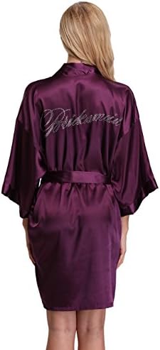 KimonoArt Satin Rhinestone Short Kimono Robe for Bride Bridesmaid Maid of Honor