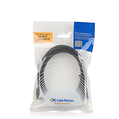 Cable Matters 2 Pack, SuperSpeed USB 3.0 Type A to Micro-B Cable in Black 6 Feet