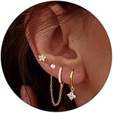 FIRSAUKI Earring Sets for Multiple Piercing Small Gold Earring Stack 14K Gold/Silver Plated Huggie Hoop Earrings for Women Hypoallergenic Cartilage Stud Gold and Green Earring Set