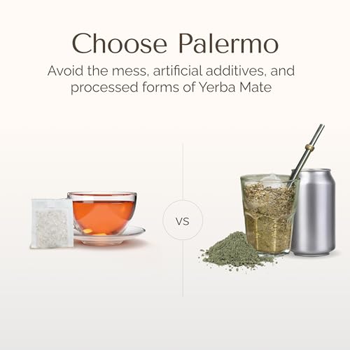 PALERMO ORGANIC YERBA MATE TEA BAGS 20 COUNT – CARAMEL ORANGE MATE WITH CHICORY & ROOIBOS – DECADENT ANTIOXIDANT-RICH DESSERT TEA, JUICY ORANGE & SWEET CARAMEL NOTES, UNSMOKED, VEGAN, GLUTEN-FREE