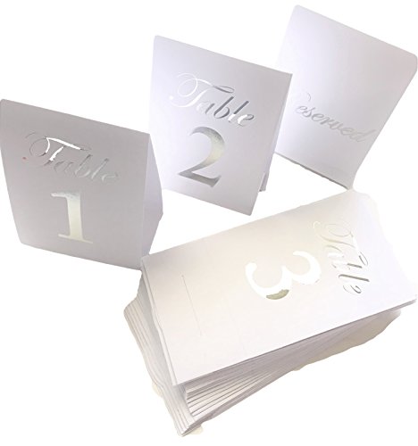 His and hers White & Silver Foiled Table Number Cards 1-20 Plus 4 Reserved Cards, Tent, Standup, Reception, Party, Dinner, Banquet, Wedding, Anniversary, Holiday, Formal Dinner, Placement Cards,