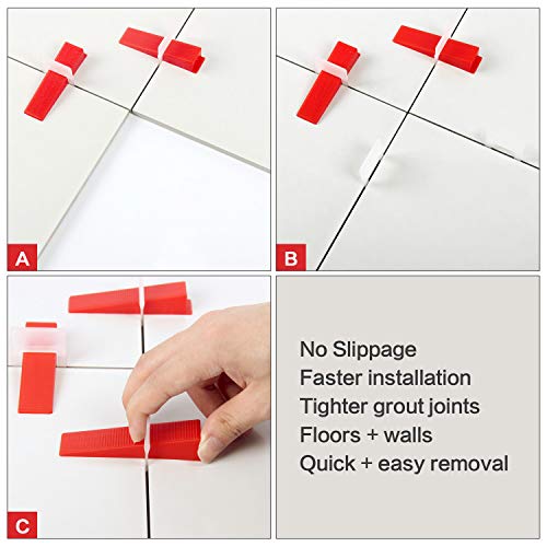 Winload Tile Leveling System, 1/16 inch (1.5mm) 400pcs Clips Plus 100pcs Reusable Wedges, Self Leveling Plastic Tile Spacers, T Lock Leveling System for Floor and Wall Ceramics of Bathroom Showroom - Thumbnail 6