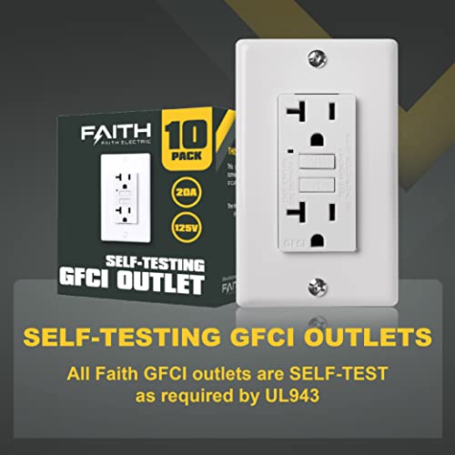 Faith [10Pack] 20A GFCI Outlets, NonTamperResistant GFI Duplex