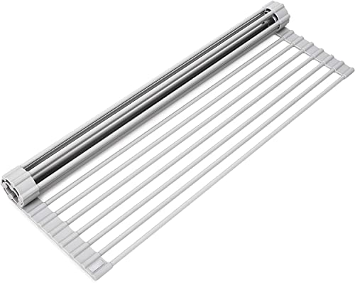 Josoft Over The Sink Dish Drying Rack, Roll up Sink Dish Drainer Rack Multipurpose Foldable Kitchen Stainless Steel Dish Rack Sink Drying Rack 20.6