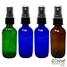 2 oz Glass Spray Bottle Colored Set with Recipes Guide. 2 Blue, 1 Green and 1 Amber Fine Mist Atomizer. Empty Containers for Misting Aromatherapy, Essential Oils, Cleaning.