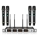 Wireless Microphone System，NASUM 4-Channel Metal UHF Wireless Microphone System，Cordless Karaoke Microphone Set, LCD Display Professional Home KTV Set for Party，Karaoke，Wedding，Classroom, Church