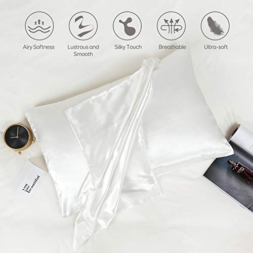 Sivio Satin Pillowcase for Hair and Skin, 2-Pack, Queen/Standard Size (20 x 30 inches), Slip Pillow Cases, Soft Satin Pillow Cover with Envelope Closure, Ivory White