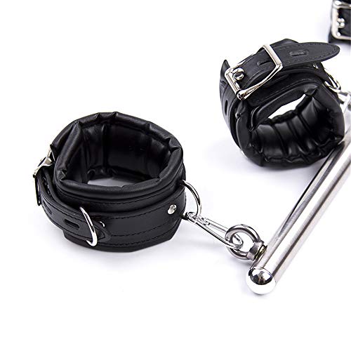 Stainless Steel Metal Spreader Bar with Hand Ankle Cuffs Toys(Black)
