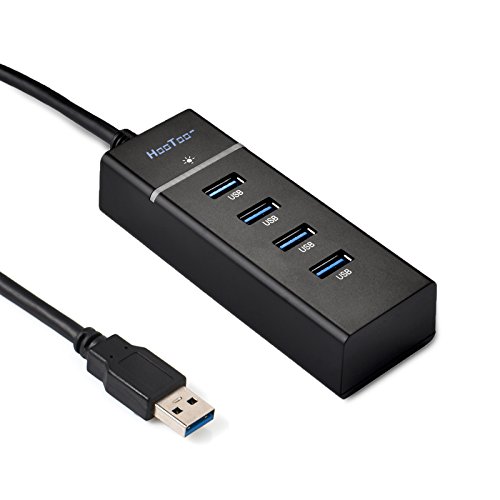 USB 3.0 Hub, HooToo 4 Port Bus-Powered Hub 1 Feet Cable Supports Windows Mac Linux High Performance Interface For Personal Business Gaming, Black