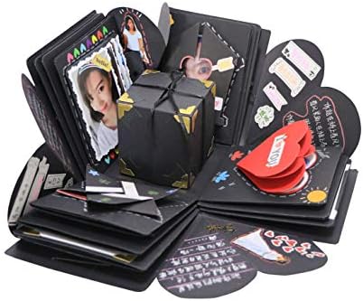 Explosion Box Scrapbook DIY Photo Album with 12 Funny Cards and 15 Kinds of DIY Accessories Kit Birthday Anniversary Valentine Wedding Gift (Black 02)