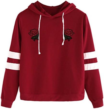 Promotion! Clearance Sale! Seaintheson Womens Long Sleeve Hoodie Rose Print Jumper Sweatshirt Hooded Pullover Tops Blouse