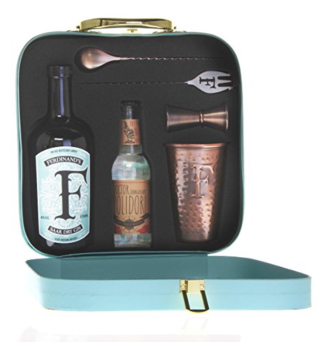 FERDINAND'S Traveller's Set (1x Dry Gin 50cl + 1x Kupferbecher G&T + 1x Barlöffel + 1x Jigger + 1x Tonicwater) Spirituose, (1 x 500 ml / 1 x 200 ml)