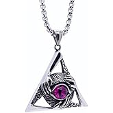 JLOVEMILY Stainless Steel Vintage Purple Evil Eye Pendant Protection Hands Triangle Pendant Necklace for Men Women, 24 inch Chain