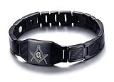 Mealguet Jewelry Stainless Steel Black Carbon Fiber Enamel Masonic Freemason Magnetic Bracelets for Men, Black