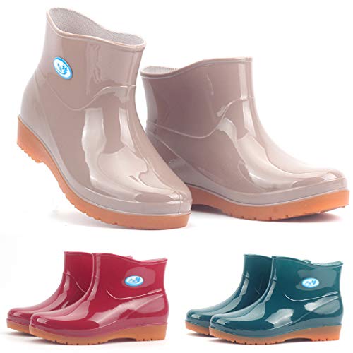 Rain Boots for Women, Waterproof Slip On Ankle Chelsea Booties Leisure Low-Heeled Round Toe Rain Shoes (6.5 B(M) US, Green)