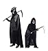 Full Length Men Hooded Cape Cloak Role Play Costume Silk Black XL