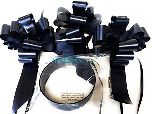 INERRA Wedding Car Decoration Kit - 3 x Large Pre-Assembled 7” Bows with 14-Loops and 7 Metres of Ribbon – With Colour Match (Black)