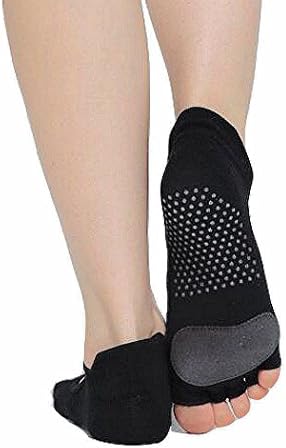 Yoga Socks Double Non Slip Half Toe Grip for Dance, Yoga, Pilates, and Barre Toe Socks With LEATHER PAD Toe for Women(Black)