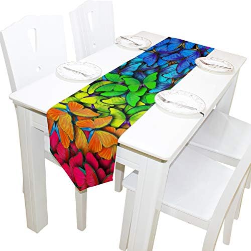 MOYYO Rainbow Multicolored Butterflies Table Runner 13 x 90 Inch Polyester Table Cloth Runner Coffee Table Runner Decor for Wedding Dinner Birthday Engagement Party Banquets Home Decoration