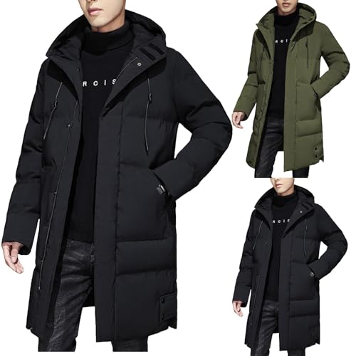 Mens Winter Coat Long Down Quilted Jacket Lightweight Coat 2025 Men's Coats Solid Color Zipper Side Pockets Thick Warm Casual Padded Jacket Mens Winter Jackets