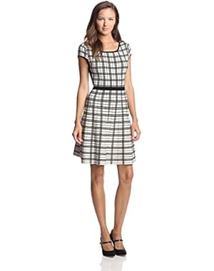 Jessica Simpson Women's Fit and Flare Knit Black/Ivory Dress SM (Women's 4-6)
