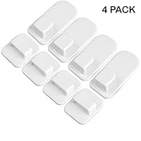 QVQQ Remote Control Holder Hook, 4 Set Wall Mount Storage Sticky White Plastic Hook with Strong Self Adhesive and Hanging Buckle, TV Air Conditioner Remote Control Keys Organizer Hanger