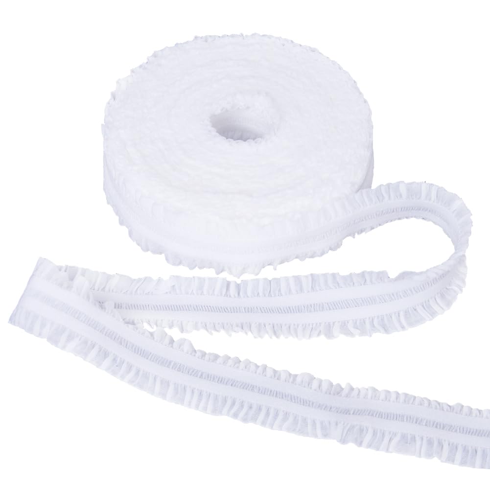 GORGECRAFT 10m Double Ruffle Lace Trim 22mm Wide White Pleated Fabric Ribbon Gathered Chiffon Elastic Trimming for DIY Sewing Wrapping Wedding Bridal Dress Decor