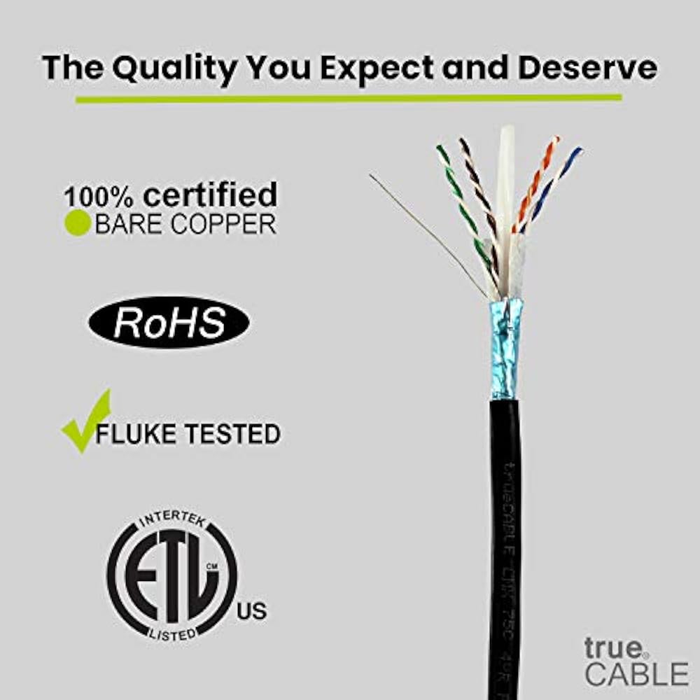 TrueCABLE Cat6 Outdoor, Shielded FTP, 500ft, Waterproof, Direct Burial