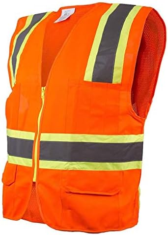 (Set of 3) Troy Safety 9811 Two Tone High Visibility Safety Vest with Reflective Strips and Pockets - ANSI/ISEA Standard- Class 2 (M, Neon Orange)