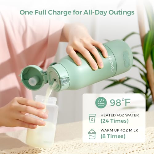Momcozy Portable Milk Warmer for Travel – Dual Heating for Breast Milk & Water, Fast Heating, Long Battery Life, 17 oz Large Capacity for All-Day Feeding Convenience