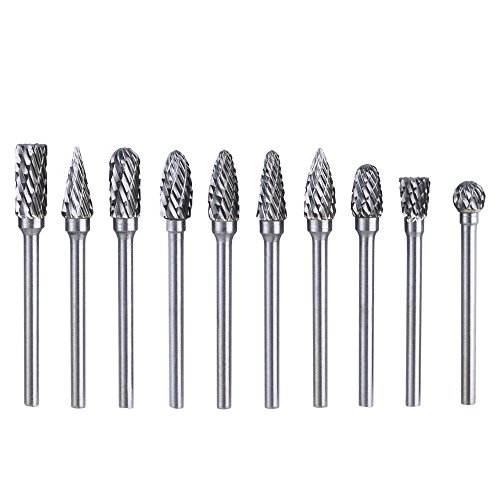 DRILLPRO Double Cut Carbide Rotary Burr Set--10 Pieces 1/8