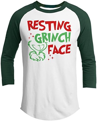 Christmas Raglan Resting Grinch Face Holiday 3/4 Sleeve T-Shirt
