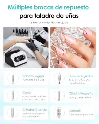 CozyZen Lima Eléctrica de Uñas Profesional 35000 RPM con Pedal | Máquina de Lijado de Uñas Enchufable con Pantalla LED, Control de Velocidad, 6 Fresas para Acrílico, Gel, Hogar y Salón