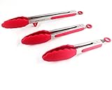 Stainless Steel Tongs Set Of 3 By Smart Chef - Silicone Tipped To Protect Cookware & Grasp Food Firmly - Soft, Durable, Heat- & Germ-Resistant