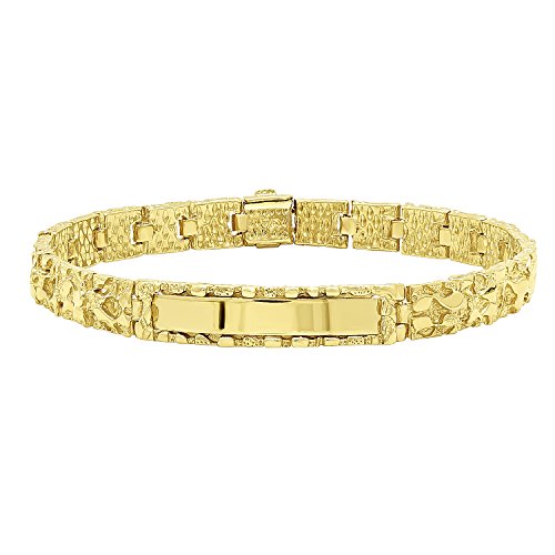 The Bling Factory8mm 14k Yellow Gold Plated Chunky Nugget Textured ID Link Bracelet