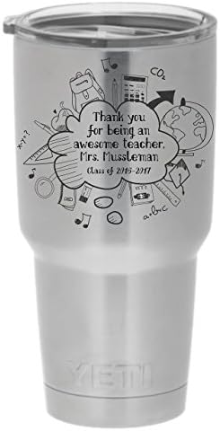 YETI Teacher Thank You Cloud Design Engraved w/Name on Your Choice Yeti Rambler Stainless Steel Drinkware (tumber, waterbottle or coozie) - Not A Sticker - Now available in NEW Duracoat Colors