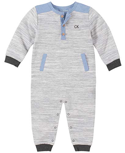 Calvin Klein Baby Boys Coverall, Gray Heather/Blue, 0-3 Months