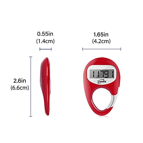 iGANK Simple Walking Pedometer Step Counter for Men Women Kids (Red) - Thumbnail 4