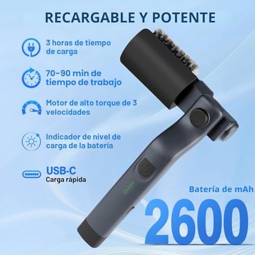 Plaina elétrica melhorada, escova de limpeza sem fios recarregável com ângulo ajustável, cabeça de escova em aço inoxidável, potência de 3 velocidades, tempo de funcionamento