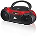 GPX, Inc.  Portable Top-Loading CD Boombox with AM/FM Radio and 3.5mm Line In for MP3 Device – Red/Blackthumb 2