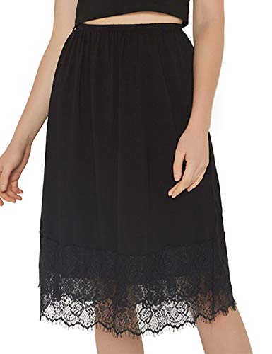Women's Half Slip Skirt Anti-Static Knee Length Lingerie Plus Size Underskirt Lace Trim Elastic Waist Midi Skirt