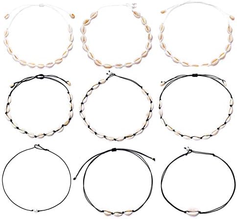 Meangel 9 Pieces Natural Shell Choker Necklaces for Women Girell Shell Necklace Adjustable Boho Hawaii Sea Beach Choker Set